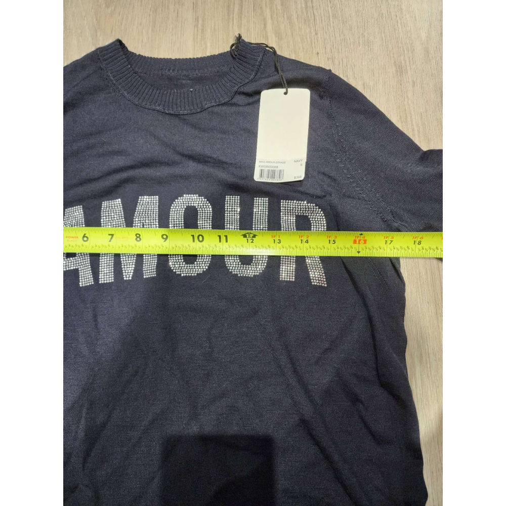 ZADIG & VOLTAIRE Miss Amour Sweater Rhinestone Navy S Merino Wool New - Picture 8 of 8
